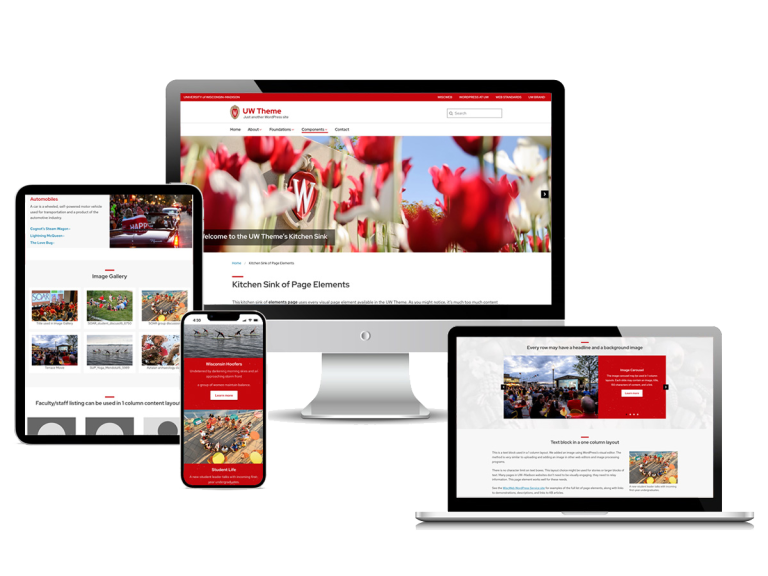 The UW Theme incorporates responsive design, enabling websites to effectively adapt and render on mobile phones, tablets, and desktop devices
